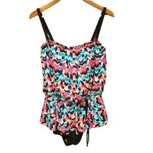 Maxine of Hollywood womens swimsuit size 12 one piece skirted swim dress